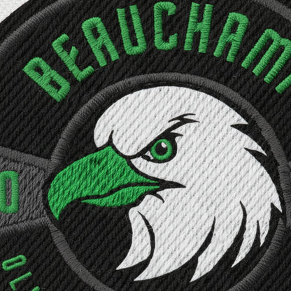 Détail broderie patch Beauchamp Olympique Basket Club