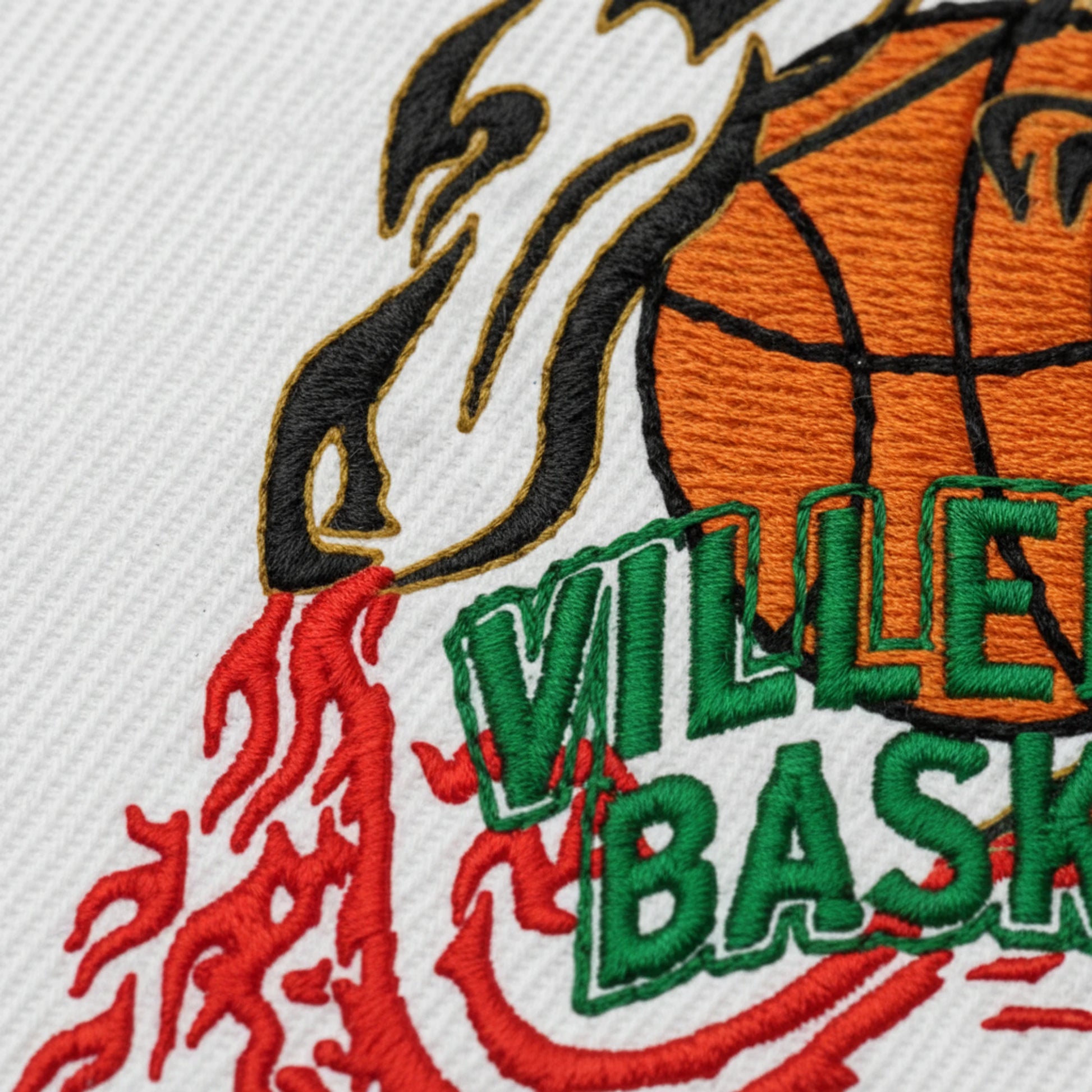 Détail broderie patch Villemur Basket Club