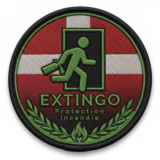 Patch Brodé EXTINGO Protection Incendie 6.5 cm | PPATCH - Patch brodé personnalisé